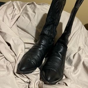 Justin Pointed Toe Black Leather western Cowboy Boots 9.5D 38691